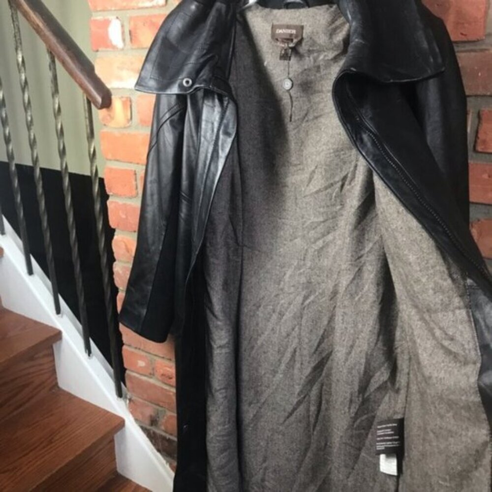 Danier Leather NEW Long Jacket Coat Wool Lined Pockets Zipper Snap Closure Tag L - Picture 9 of 16